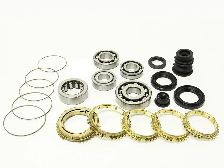 Synchrotech 1994-2001 Honda Acura Type R GSR B16 B18C Bearing, Seal, and Synchro Kit includes: SYN101B 1-5 Brass Synchro Set, SP101 1-5 Synchro Springs, reverse synchro and spring, BSK-S80 Bearing & Seal Kit