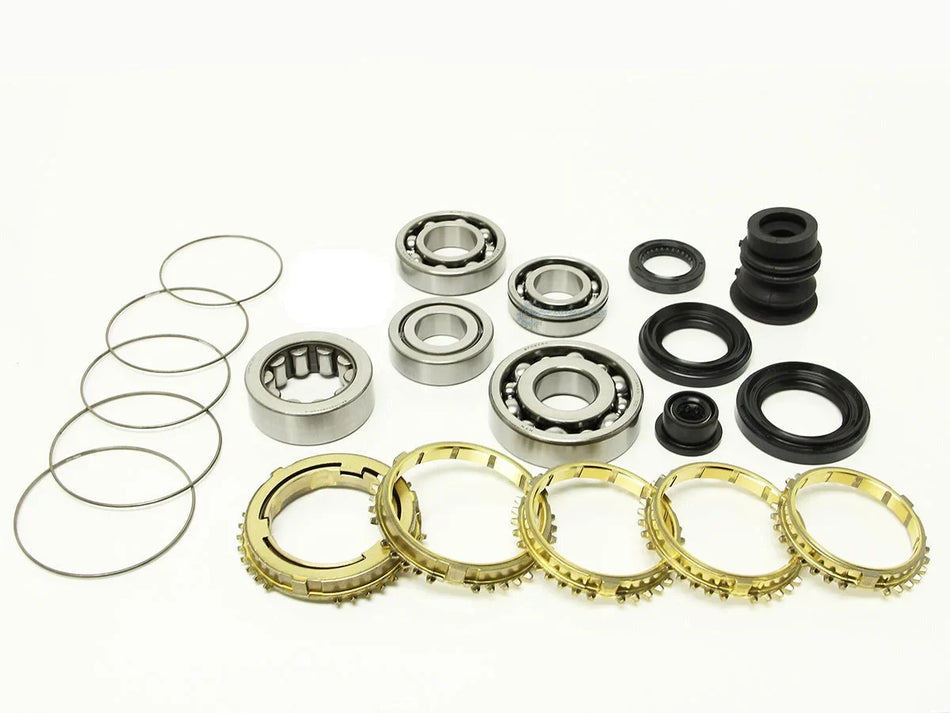 Synchrotech 1992-1993 Honda Acura GSR B16 YS1 Bearing, Seal, and Synchro Kit includes: SYN101B 1-5 Brass Synchro Set, SP101 1-5 Synchro Springs, reverse synchro and spring, BSK-YS1 Bearing & Seal Kit