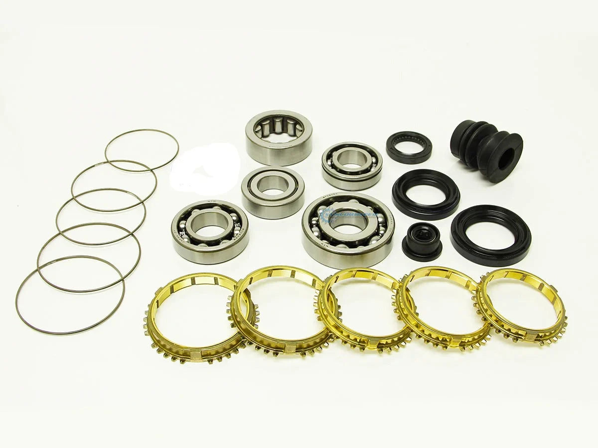 Synchrotech 1994-2001 Honda Acura B18B LS Bearing, Seal, and Synchro Kit includes: SYN107B 1-5 Brass Synchro Set, SP107 1-5 Synchro Springs, reverse synchro and spring, BSK-S80 Bearing & Seal Kit