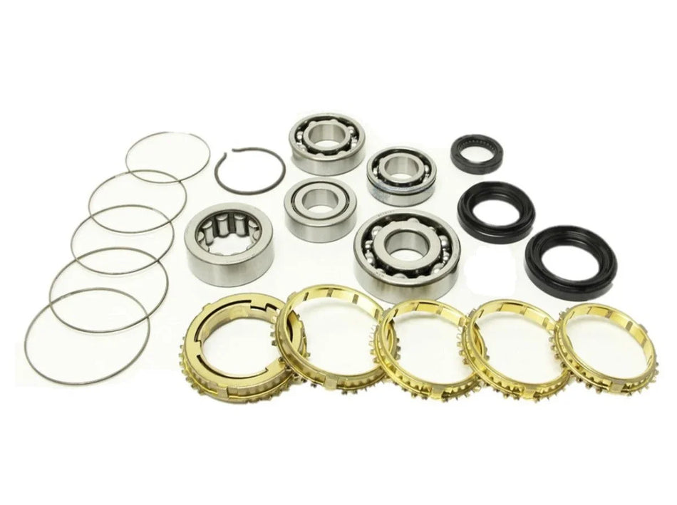Synchrotech Honda Euro R Accord U2Q7 T2W4 Bearing, Seal, and Synchro Kit includes: SYN109EB 1-5 Brass Synchro Set, SP109 1-5 Synchro Springs, reverse synchro and spring, BSK-H22 Bearing & Seal Kit