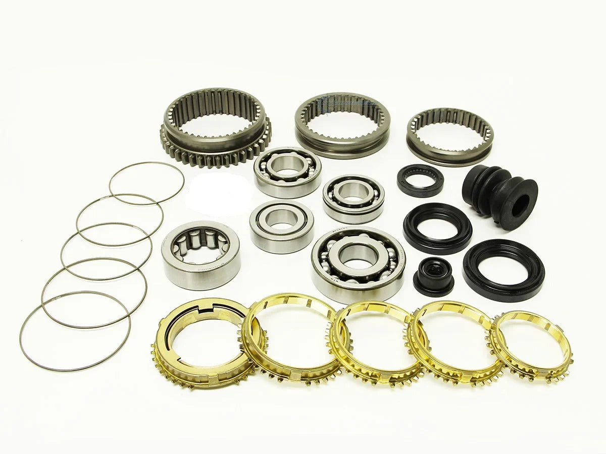 Synchrotech 1994-2001 Honda Acura Type R GSR B16 B18C Kit includes: SYN101B 1-5 Brass Synchro Set, SP101 1-5 Synchro Springs, BSK-S80 Bearing & Seal Kit, 1/2/3/4/5 Sleeves