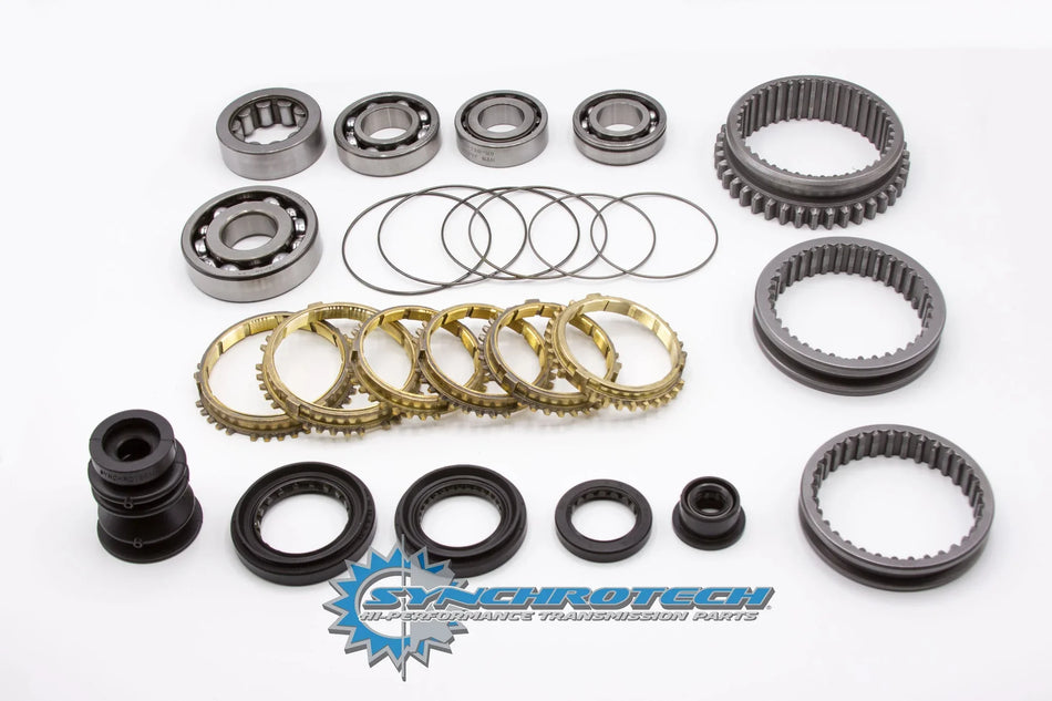 Synchrotech 1992-1993 Honda Acura LS YS1 Kit includes: SYN107B 1-5 Brass Synchro Set, SP107 1-5 Synchro Springs, reverse synchro and spring, BSK-YS1 Bearing & Seal Kit, 1/2/3/4/5 Sleeves