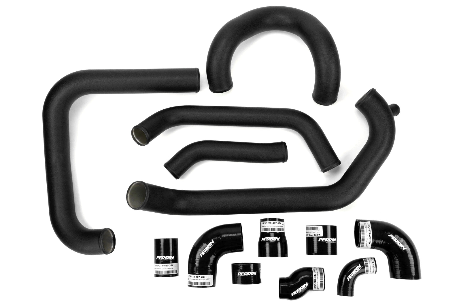 Perrin Performance 15-21 Subaru  STI FMIC Black Boost Tubes w/ Black Silicone Couplers