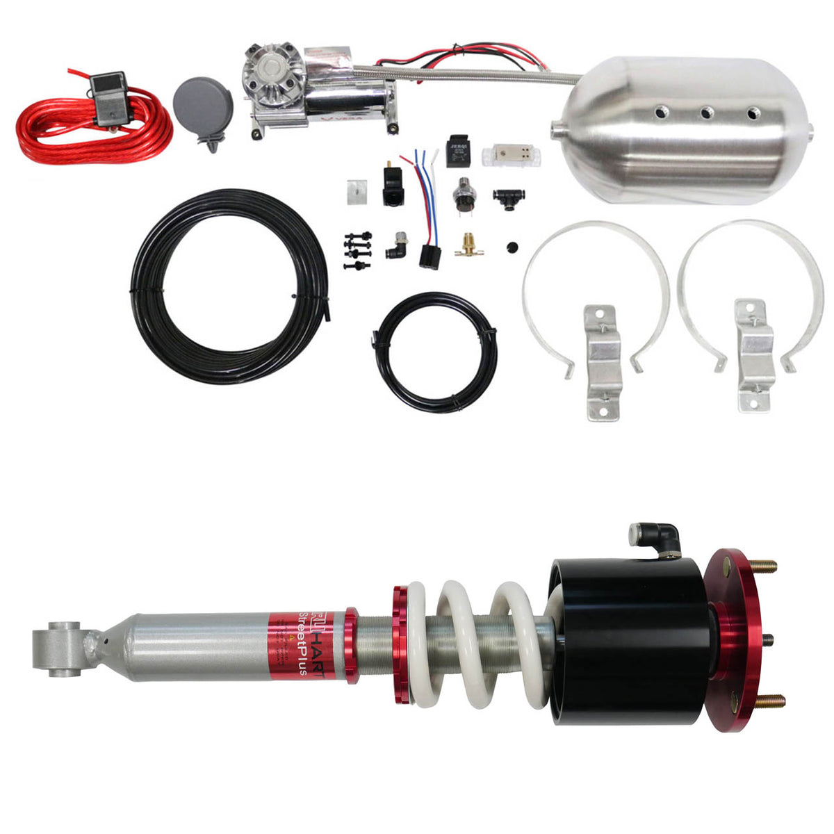 TruHart StreetPlus Coilovers w/ Front Air Cups Plus Silver Management For 18+ Honda Accord 17+ Honda Civic Si