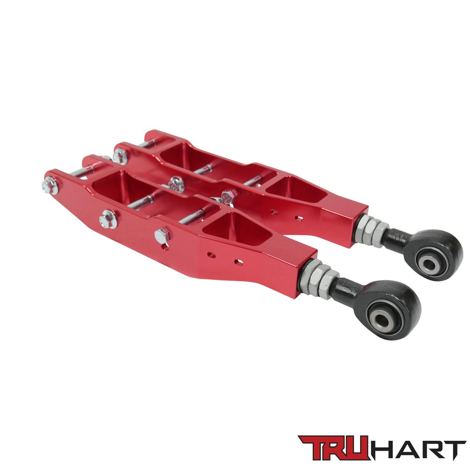 TruHart Rear Lower Control Arms Adjustable Anodized Red For 12-21 Subaru BRZ 08-16 Subaru Impreza 10+ Subaru Legacy 08+ Subaru STI/ WRX 12-17 Scion FR-S