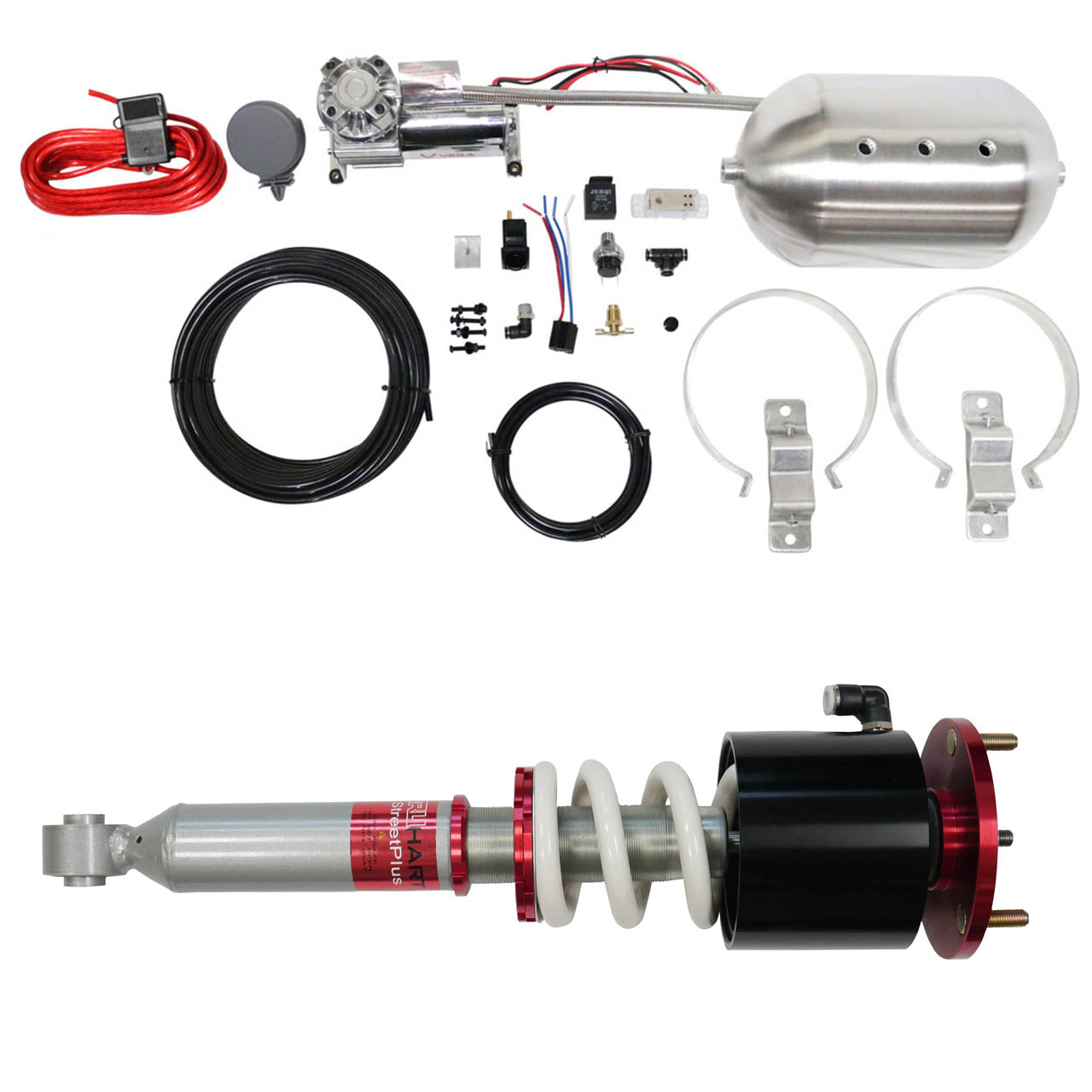 TruHart StreetPlus Coilovers w/ Front Air Cups Plus Silver Management For 03-07 Subaru Forester 02-07 Subaru Impreza WRX