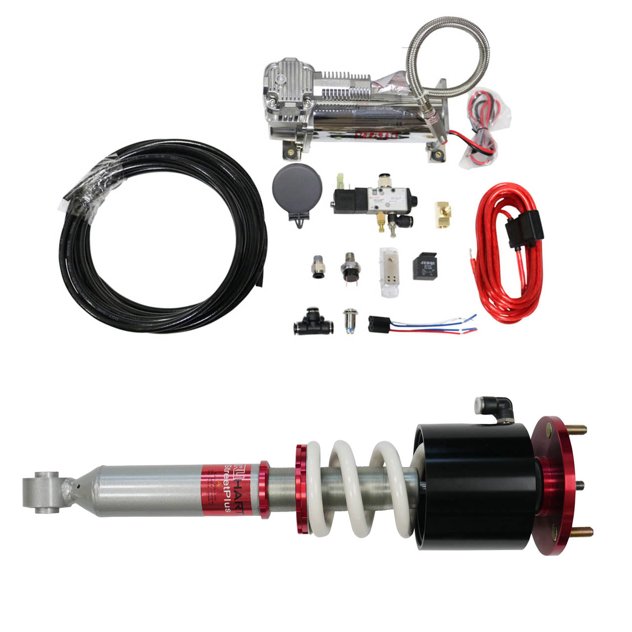 TruHart StreetPlus Coilovers w/ Front Air Cups Plus Gold Tankless Control System For 03-07 Subaru Forester 02-07 Subaru Impreza WRX