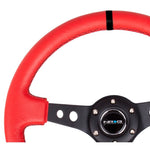 NRG Reinforced Steering Wheel (350mm / 3in. Deep) Red Suede w/Blk Circle Cutout Spokes