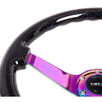 NRG Reinforced Steering Wheel (350mm / 3in. Deep) Classic Blk Sparkle w/4mm Neochrome 3-Spoke Center