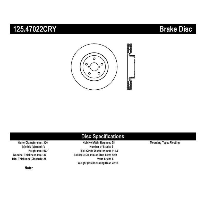 Stoptech 05-07 Subaru Impreza WRX Sti Front High Carbon CRYO-STOP Rotor - Saikospeed