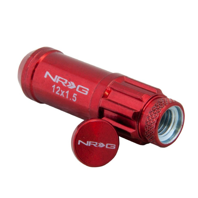 NRG 700 Series M12 X 1.5 Steel Lug Nut w/Dust Cap Cover Set 21 Pc w/Locks & Lock Socket - Red