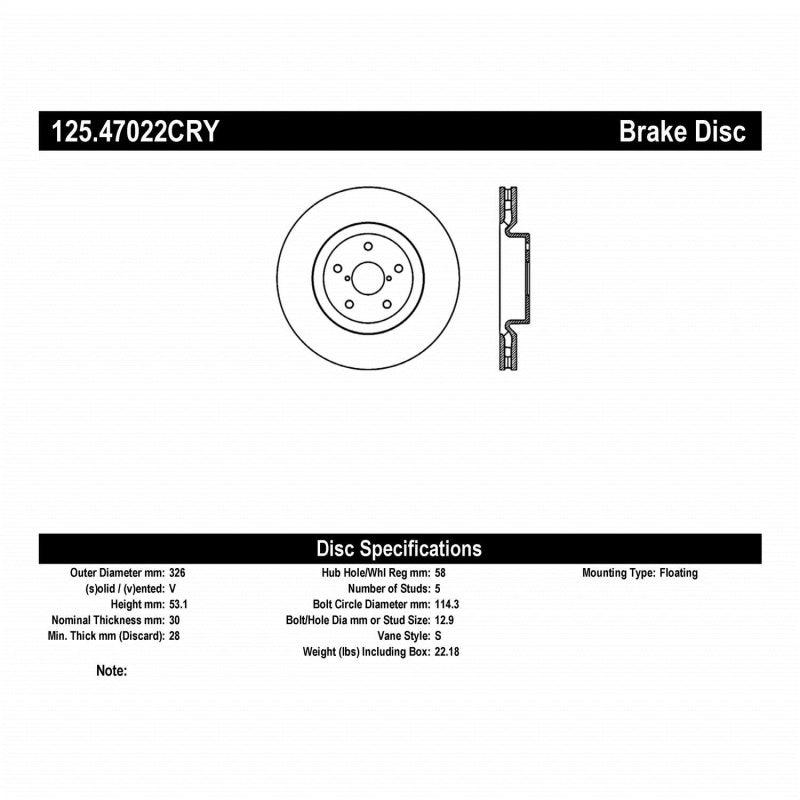 Stoptech 05-07 Subaru Impreza WRX Sti Front High Carbon CRYO-STOP Rotor - Saikospeed