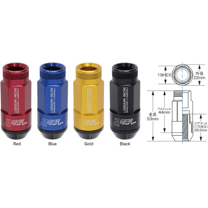 Project Kics Leggdura Racing Shell Type Lug Nut 53mm Open-End Look 16 Pcs + 4 Locks 12X1.5 Red