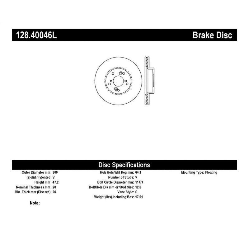 StopTech 99-08 Acura TL (STD Caliber) / 01-03 CL / 04-09 TSX Cross Drilled Left Front Rotor - Saikospeed