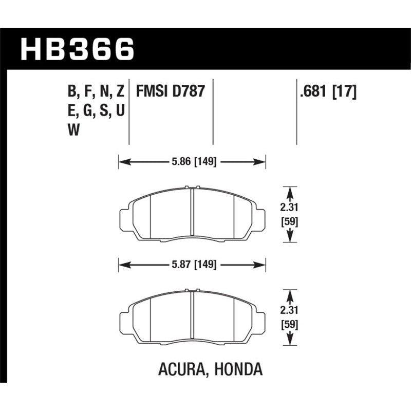 Hawk 04+ Accord TSX / 99-08 TL / 01-03 CL / 08+ Honda Accord EX HP+ Street Front Brake Pads - Saikospeed