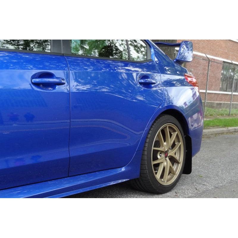 Rally Armor 15-21 Subaru WRX/STI (Sedan ONLY) Black UR Mud Flap w/ Light Blue Logo - Saikospeed