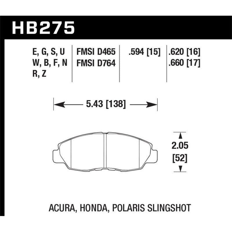 Hawk 98-00 Civic Coupe Si/01-06 Civic DX/EX/GX/HX/LX (Non Hatchback) HPS Street Front Brake Pads - Saikospeed