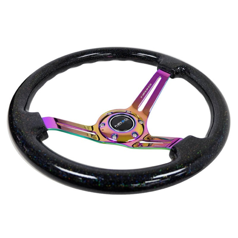 NRG Reinforced Steering Wheel (350mm / 3in. Deep) Blk Multi Color Flake w/ Neochrome Center Mark