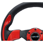 NRG Reinforced Steering Wheel (320mm) Blk w/Red Trim & 5mm 3-Spoke