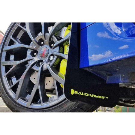 Rally Armor 15-21 Subaru WRX/STI (Sedan ONLY) Black UR Mud Flap w/ Green Logo - Saikospeed