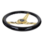 NRG Classic Wood Grain Steering Wheel (350mm) Black Grip w/Chrome Gold 3-Spoke Center