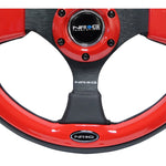NRG Reinforced Steering Wheel (320mm) Blk w/Red Trim & 5mm 3-Spoke