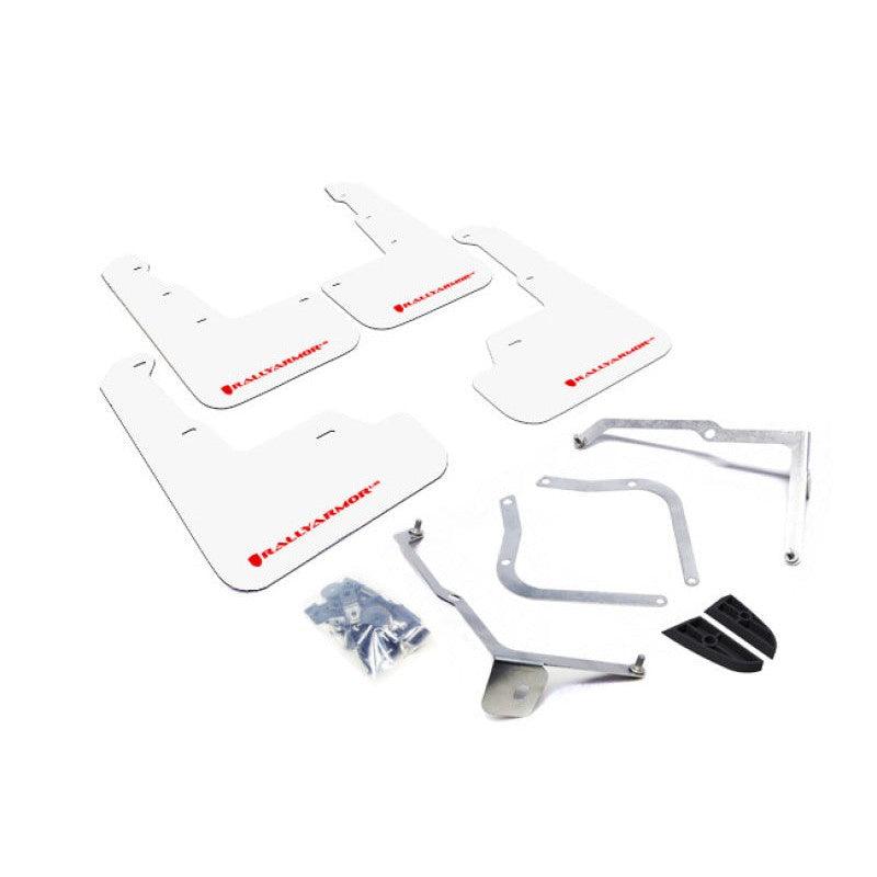 Rally Armor 15-21 Subaru WRX/STI (Sedan ONLY) White UR Mud Flap w/ Red Logo - Saikospeed