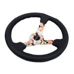 NRG Reinforced Steering Wheel (350mm / 3in. Deep) Blk Leather Floral Dipped w/ Blk Baseball Stitch