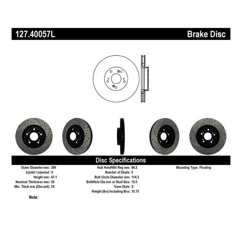 StopTech 02-06 Acura RSX Type S / 06-09 Honda Civic Si Slotted & Drilled Left Front Rotor - Saikospeed