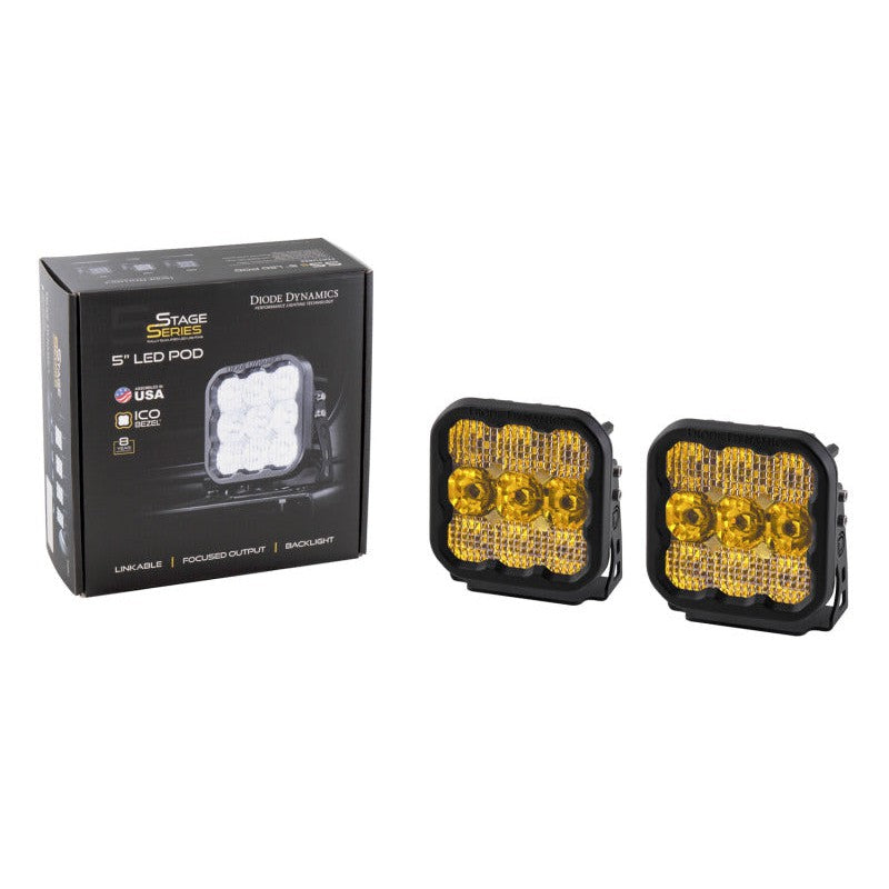 Diode Dynamics SS5 LED Pod Sport - Yellow Driving (Pair)