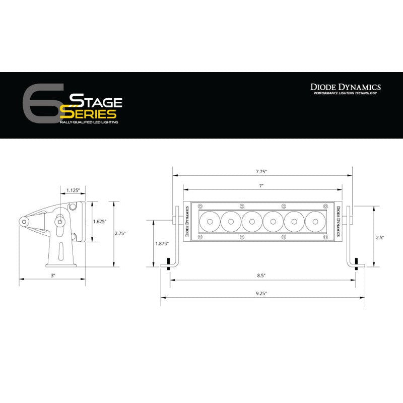Diode Dynamics 6 In LED Light Bar Single Row Straight SS6 - Amber Wide Light Bar (Pair)