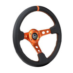 NRG Reinforce Steering Wheel (350mm / 3in. Deep) Blk Leather, Orange Center Mark w/ Orange Stitching
