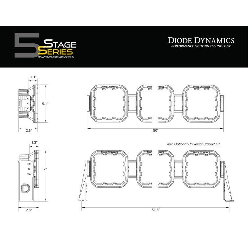 Diode Dynamics SS5 Sport Universal CrossLink 8-Pod Lightbar - White Combo