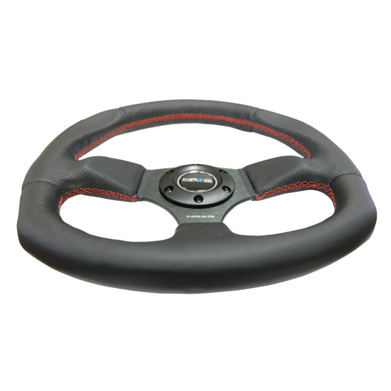NRG Reinforced Steering Wheel (320mm Horizontal / 330mm Vertical) Leather w/Red Stitching
