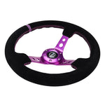 NRG Reinforced Steering Wheel (350mm / 3in. Deep) Black Suede w/Purple Center & Purple Stitching