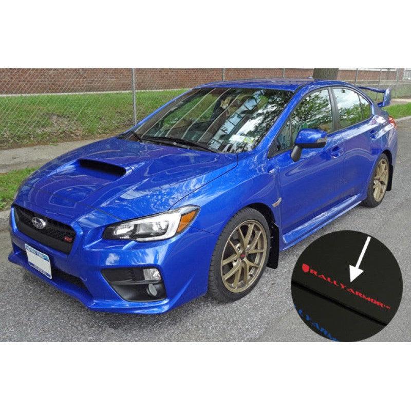 Rally Armor 15-21 Subaru WRX/STI (Sedan ONLY) Black UR Mud Flap w/ Light Blue Logo - Saikospeed