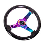 NRG Reinforced Steering Wheel (350mm / 3in. Deep) Classic Blk Sparkle w/4mm Neochrome 3-Spoke Center