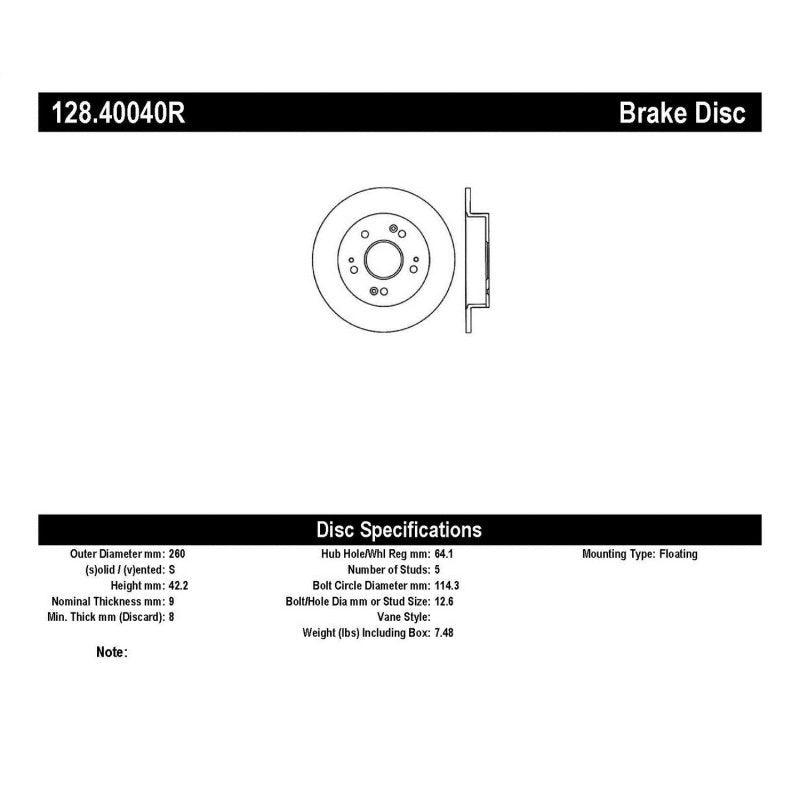 StopTech 06-07 Acura CSX (Canada) / 06-09 Honda Civic / 97-01 Prelude Drilled Right Rear Rotor - Saikospeed