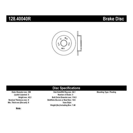 StopTech 06-07 Acura CSX (Canada) / 06-09 Honda Civic / 97-01 Prelude Drilled Right Rear Rotor - Saikospeed