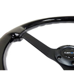 NRG Reinforced Steering Wheel (350mm / 3in. Deep) Black w/Black Chrome Solid 3-Spoke Center