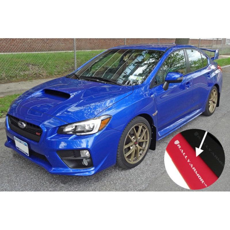 Rally Armor 15-21 Subaru WRX/STI (Sedan ONLY) Red UR Mud Flap w/ White Logo - Saikospeed