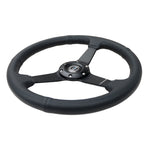 NRG Sport Steering Wheel (350mm / 1.5in Deep) Black Leather Black Stitch w/Matte Black Solid Spokes