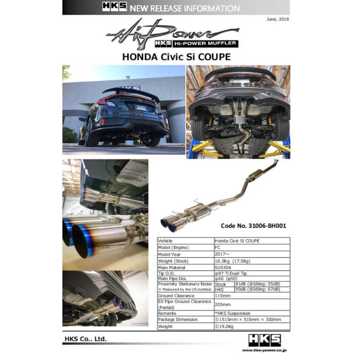 HKS Hi-Power Muffler for Civic SI Coupe (FC3) - Saikospeed