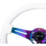 NRG Classic Wood Grain Steering Wheel (350mm) White Paint Grip w/Neochrome 3-Spoke Center