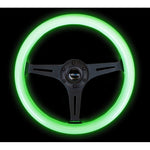 NRG Classic Wood Grain Steering Wheel (350mm) Glow-N-The-Dark Green Grip w/Black 3-Spoke Center