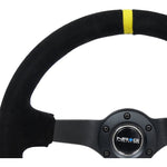 NRG Reinforced Steering Wheel (350mm / 3in. Deep) Blk Suede/X-Stitch w/5mm Blk Spoke & Yellow CM
