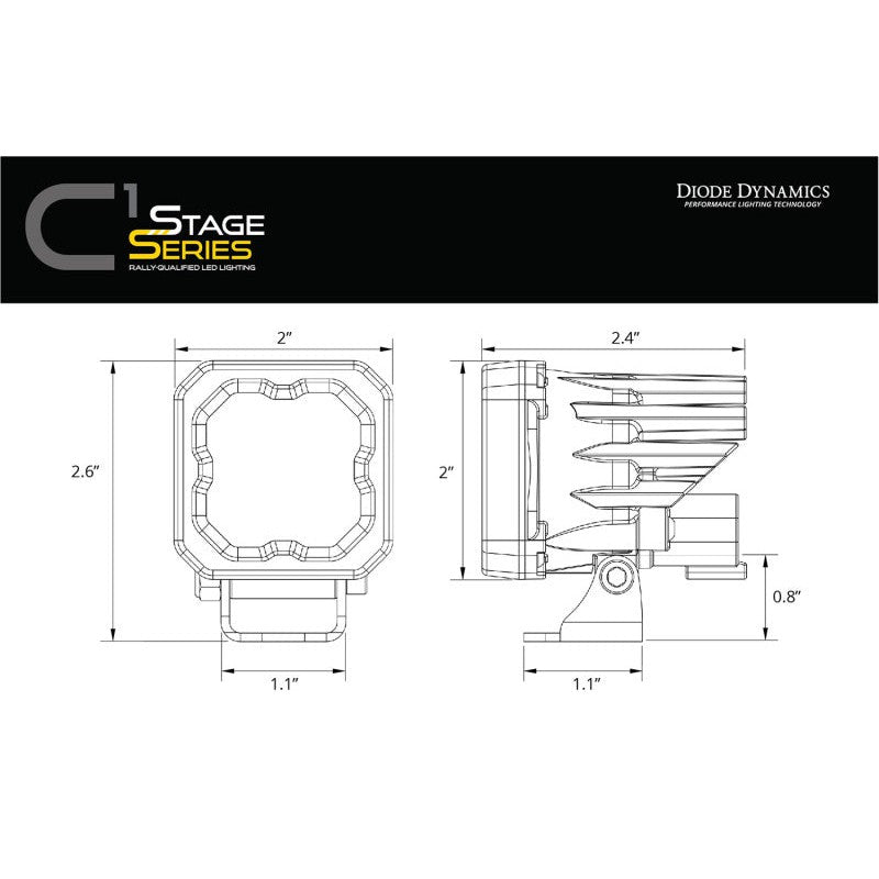 Diode Dynamics Stage Series C1 LED Pod - Yellow SAE Fog Standard ABL (Pair)
