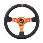 NRG Reinforce Steering Wheel (350mm / 3in. Deep) Blk Leather, Orange Center Mark w/ Orange Stitching