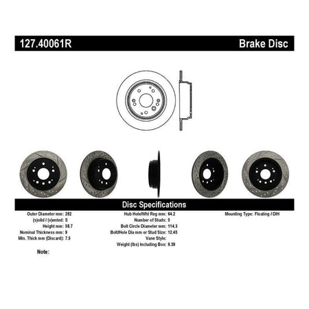 StopTech 04-08 Acura TL / 03-09 honda Element Slotted & Drilled Right Rear Rotor - Saikospeed