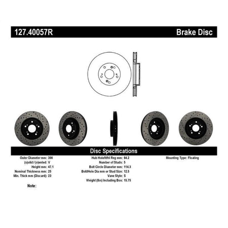 StopTech 02-06 Acura RSX Type S / 06-09 Honda Civic Si Slotted & Drilled Right Front Rotor - Saikospeed